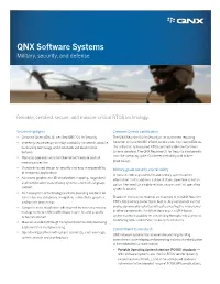 QNX Software Systems Military, Security, and Defense