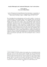 Analytic and Continental Philosophy Chapter