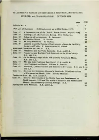FELLOWSHIP of MAKERS and RESTORERS of HISTORICAL INSTRUMENTS BULLETIN and COMMUNICATIONS OCTOBER 1976