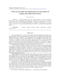 Notes on the Status and Typification of Some Names of Lichens Described from Greece