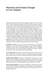 Platonism and Christian Thought in Late Antiquity