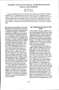 RABBIS and SYNAGOGUE ADMINISTRATION Practice and Problems MEL MOGULOF Berkeley, California
