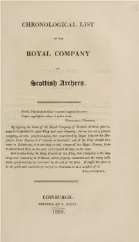 Chronological List of the Royal Company of Scottish Archers