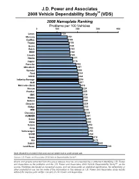 J.D. Power and Associates 2008 Vehicle Dependability Study (VDS)