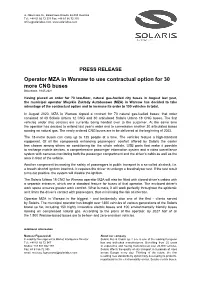 PRESS RELEASE Operator MZA in Warsaw to Use Contractual Option