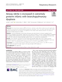 Airway Nitrite Is Increased in Extremely Preterm Infants with Bronchopulmonary Dysplasia Samuel J