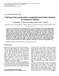 Farmers' Key Production Constraints and Traits Desired in Cowpea in Ghana