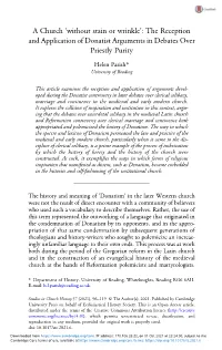 A Church ‘Without Stain Or Wrinkle’: the Reception and Application of Donatist Arguments in Debates Over Priestly Purity