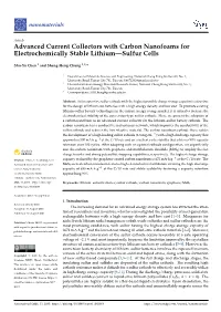 Advanced Current Collectors with Carbon Nanofoams for Electrochemically Stable Lithium—Sulfur Cells