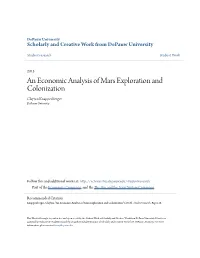 An Economic Analysis of Mars Exploration and Colonization Clayton Knappenberger Depauw University