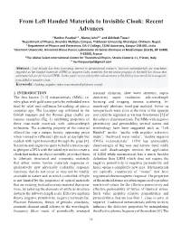 From Left Handed Materials to Invisible Cloak: Recent Advances