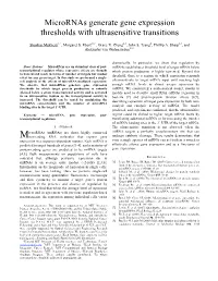 Micrornas Generate Gene Expression Thresholds with Ultrasensitive Transitions