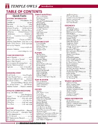 TEMPLE OWLS Introduction TABLE of CONTENTS TEMPLE BASKETBALL 100-Point Games