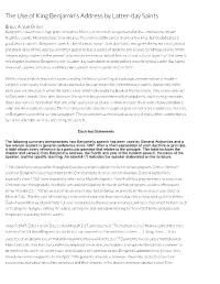 The Use of King Benjamin's Address by Latter-Day Saints