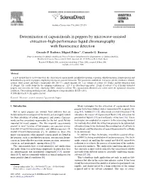 Determination of Capsaicinoids in Peppers by Microwave-Assisted Extraction–High-Performance Liquid Chromatography with ﬂuorescence Detection Gerardo F