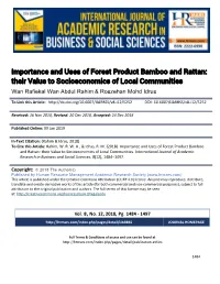Importance and Uses of Forest Product Bamboo and Rattan: Their Value to Socioeconomics of Local Communities