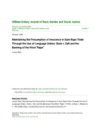 Maintaining the Presumption of Innocence in Date Rape Trials Through the Use of Language Orders: State V