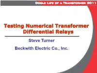 Testing Numerical Transformer Differential Relays