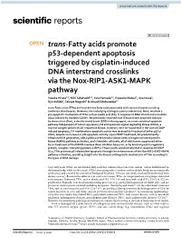 Trans-Fatty Acids Promote P53-Dependent Apoptosis Triggered by Cisplatin-Induced DNA Interstrand Crosslinks Via the Nox-RIP1-ASK