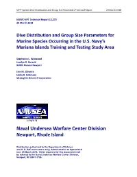 Dive Distribution and Group Size Parameters for Marine Species Occurring in the U.S