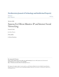 Famous for Fifteen Minutes: IP and Internet Social Networking Patricia S