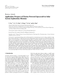 Review Article Application Prospect of Fission-Powered Spacecraft in Solar System Exploration Missions