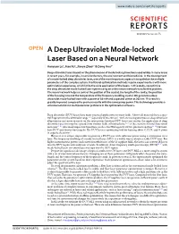 A Deep Ultraviolet Mode-Locked Laser Based on a Neural Network Haoyuan Lu1, Hao Xu1, Jianye Zhao1* & Dong Hou2*