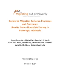 Gendered Migration Patterns, Processes and Outcomes: Results from a Household Survey in Ponorogo, Indonesia