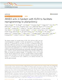 JMJD3 Acts in Tandem with KLF4 to Facilitate Reprogramming to Pluripotency