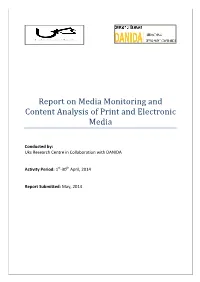 Report on Media Monitoring and Content Analysis of Print and Electronic Media