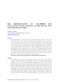 The Reformulation of Algorithm for Calculating Star’S Position As the Sign of Isya and Fajr Prayer Times