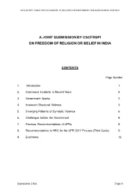 A Joint Submission by Cscfrspi on Freedom of Religion Or Belief in India