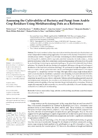Assessing the Cultivability of Bacteria and Fungi from Arable Crop Residues Using Metabarcoding Data As a Reference