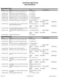 Joliet West High School BUS SCHEDULE