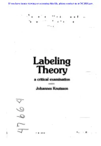 Labeling Theory a Critical &"(Amination