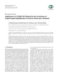 Research Article Application of COSMO-RS Method for the Prediction of Liquid-Liquid Equilibrium of Water/N-Dodecane/1-Butanol