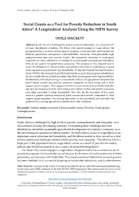 Social Grants As a Tool for Poverty Reduction in South Africa? a Longitudinal Analysis Using the NIDS Survey