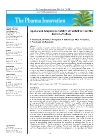 Spatial and Temporal Variability of Rainfall in Khordha District of Odisha