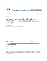 The Google Challenge to Common Law Myth James Maxeiner University of Baltimore School of Law, Jmaxeiner@Ubalt.Edu