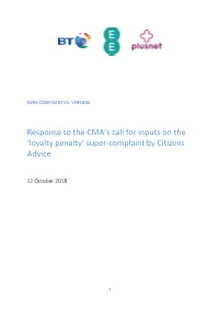 BT's Response to the CMA's Call for Inputs on the 'Loyalty Penalty' Super