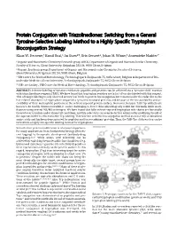 Protein Conjugation with Triazolinediones: Switching from a General Tyrosine-Selective Labeling Method to a Highly Specific Tryptophan Bioconjugation Strategy Klaas W