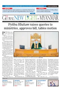 Pyithu Hluttaw Raises Queries to Ministries, Approves Bill, Tables Motion