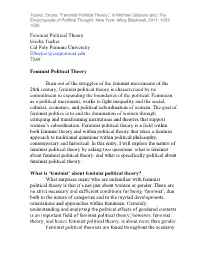 Tucker, Ericka. “Feminist Political Theory,” in Michael Gibbons (Ed.) the Encyclopedia of Political Thought