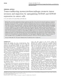 Tumor-Infiltrating Monocytes/Macrophages Promote Tumor Invasion and Migration by Upregulating S100A8 and S100A9 Expression in Ca