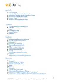 1 Main Panel a 1 Clinical Medicine 2 Public Health, Health Services And