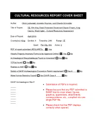 Cultural Resources Report Cover Sheet
