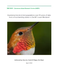 Examining Trends in Bird Populations Over 10 Years of Data from a Local Banding Station in the BC Lower Mainland