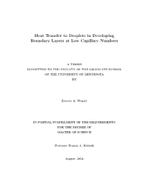 Heat Transfer to Droplets in Developing Boundary Layers at Low Capillary Numbers