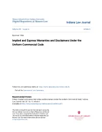 Implied and Express Warranties and Disclaimers Under the Uniform Commercial Code