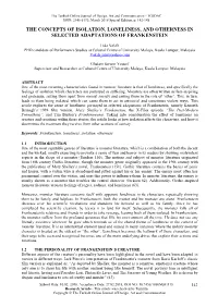 The Concepts of Isolation, Loneliness, and Otherness in Selected Adaptations of Frankenstein